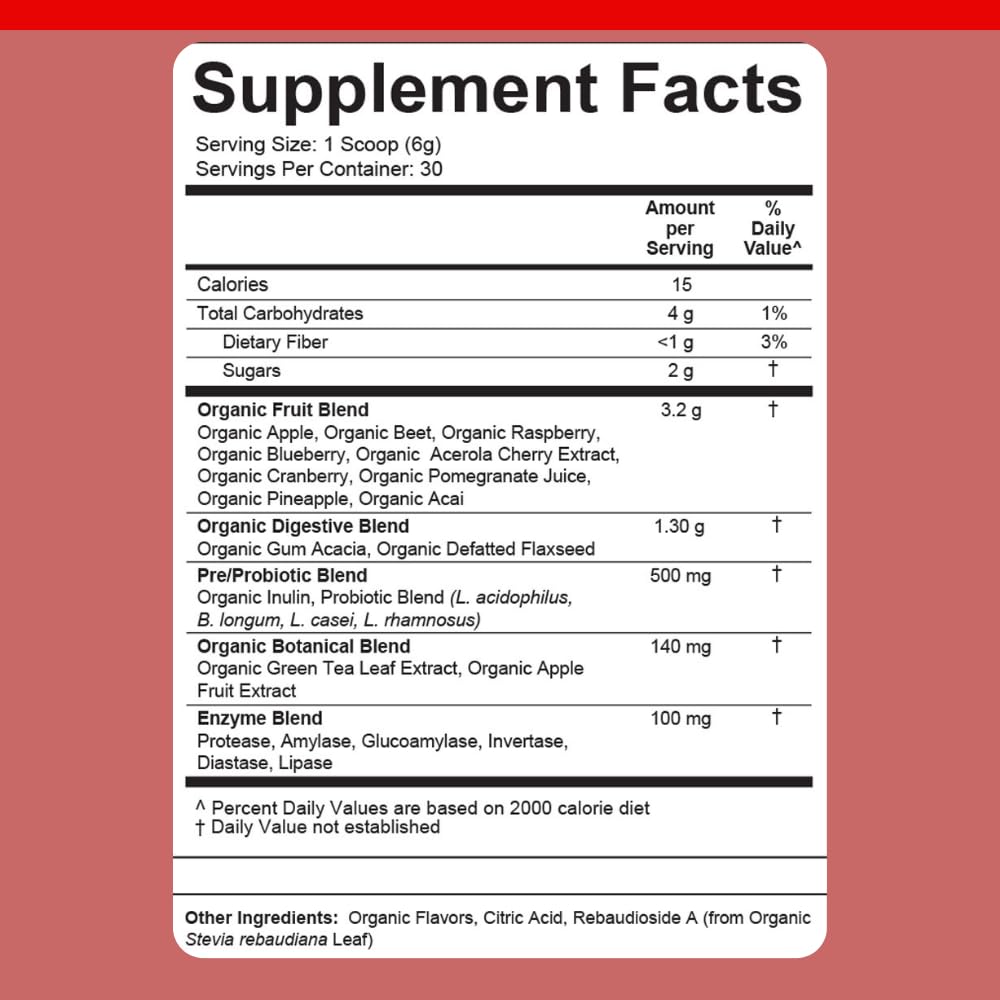Dr. Colbert, MD Organic Red Supremefood | Berry Flavored Blend | by Divine Health | 10 Organic Fruits | Probiotics | Enzymes | Herbs | Fiber | Antioxidants | Non-GMO | 30 Day Supply | 180g - dailyvitalstore