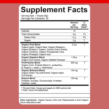 Dr. Colbert, MD Organic Red Supremefood | Berry Flavored Blend | by Divine Health | 10 Organic Fruits | Probiotics | Enzymes | Herbs | Fiber | Antioxidants | Non-GMO | 30 Day Supply | 180g - dailyvitalstore