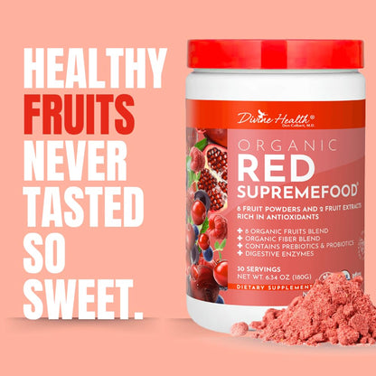 Dr. Colbert, MD Organic Red Supremefood | Berry Flavored Blend | by Divine Health | 10 Organic Fruits | Probiotics | Enzymes | Herbs | Fiber | Antioxidants | Non-GMO | 30 Day Supply | 180g - dailyvitalstore