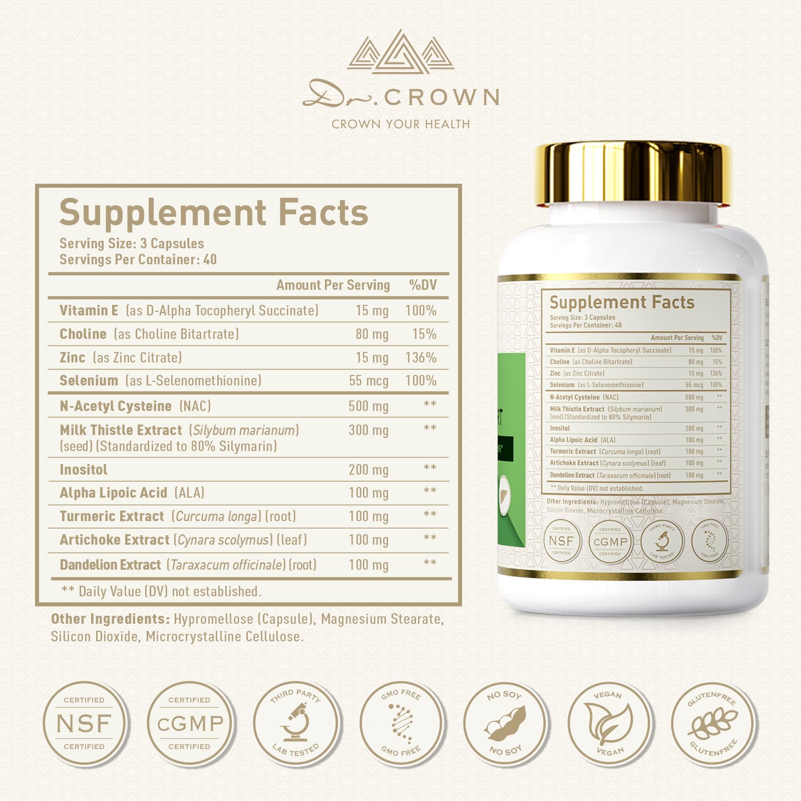 DR. Crown Liver Cleanse Detox & Repair - Milk Thistle Supplement, with Silymarin, N-Acetyl Cysteine(NAC), Artichoke, Turmeric & Dandelion for Liver Detox, Cleanse, Gluten Free, Non-GMO - 120 Capsules - dailyvitalstore