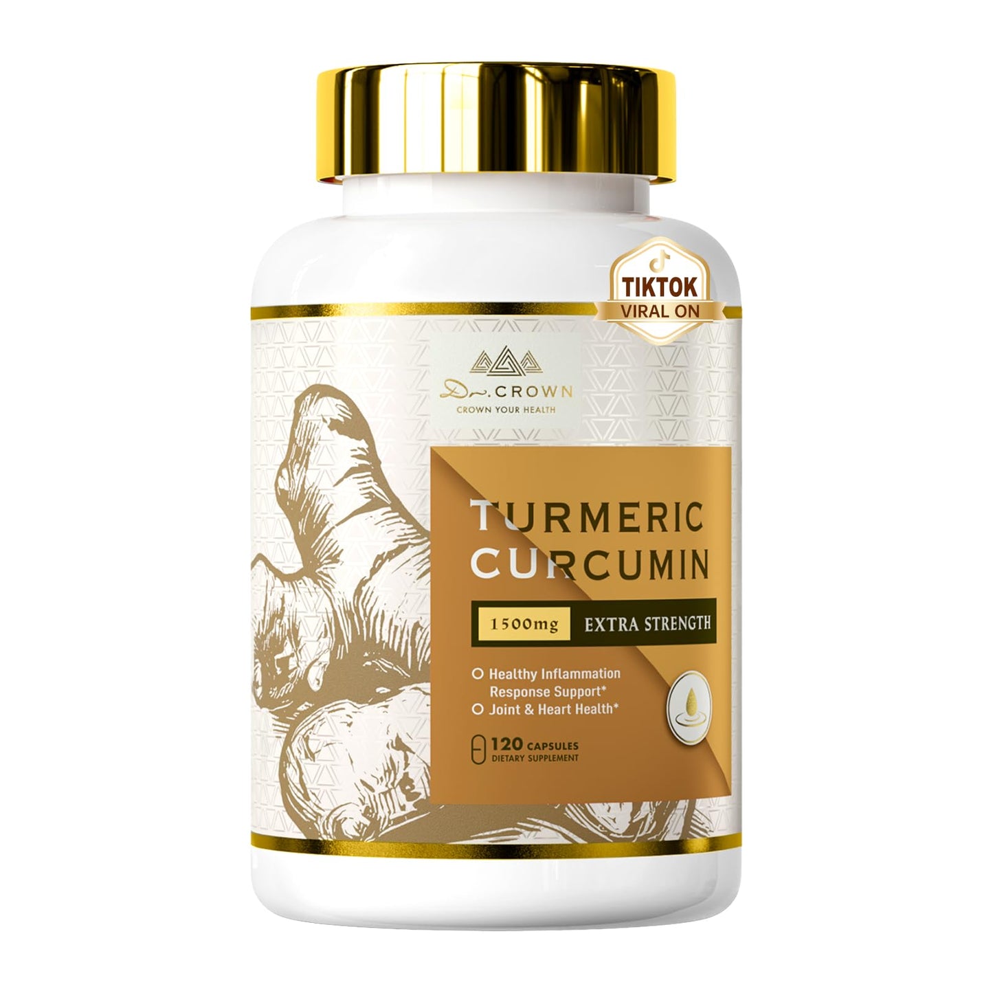 DR. Crown Turmeric Curcumin Supplement 1,500mg, 95% Standardized Curcuminoid with Ginger, MCT Oil, & Black Pepper for Better Absorption, for Antioxidant & Joint Support, 120 Capsules - dailyvitalstore