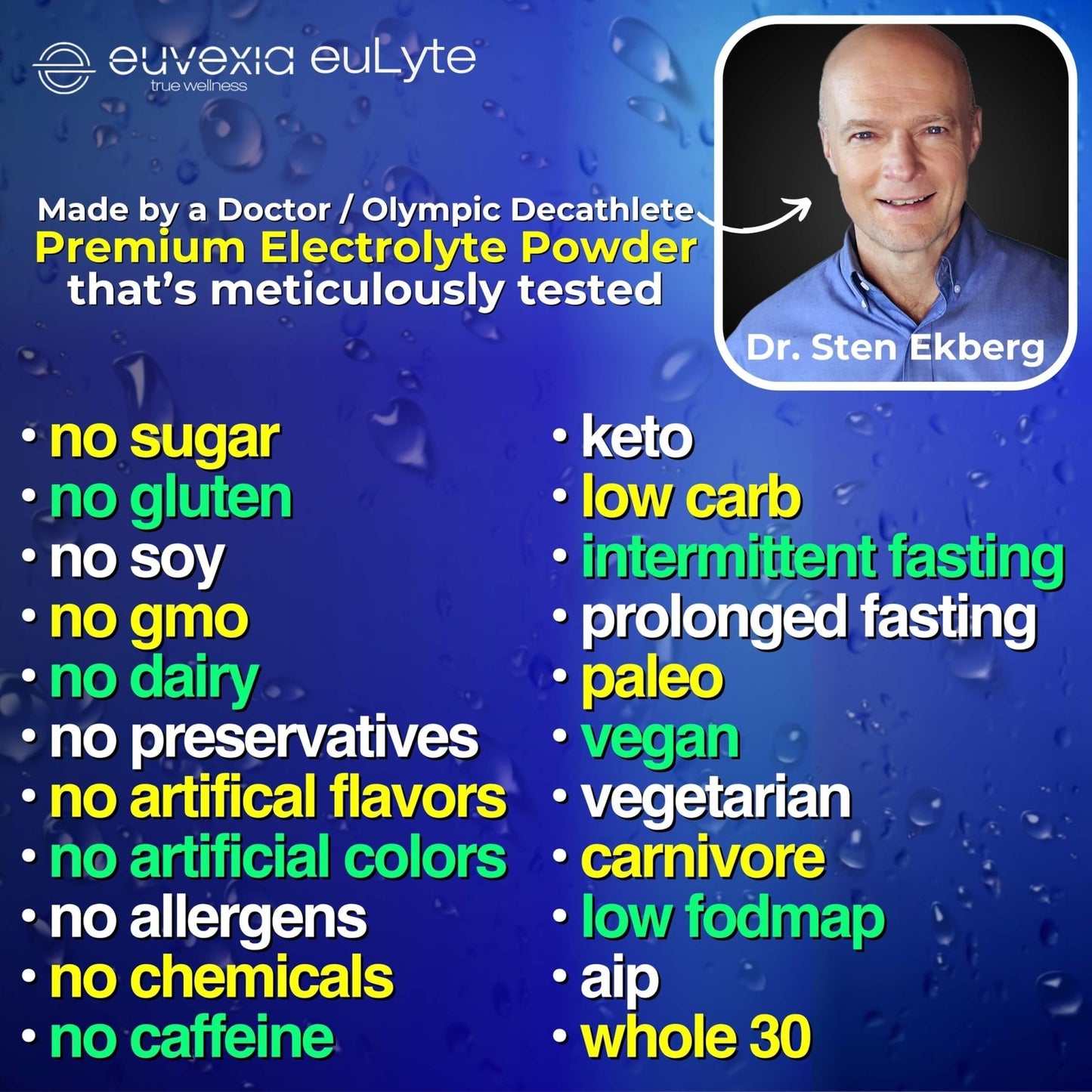 Dr Ekberg euLyte Instant Hydration Electrolytes Powder Zero Sugar Carb Calorie Lemon Lime Drink Mix • 80+ Minerals Magnesium Potassium Calcium Trace Minerals - dailyvitalstore