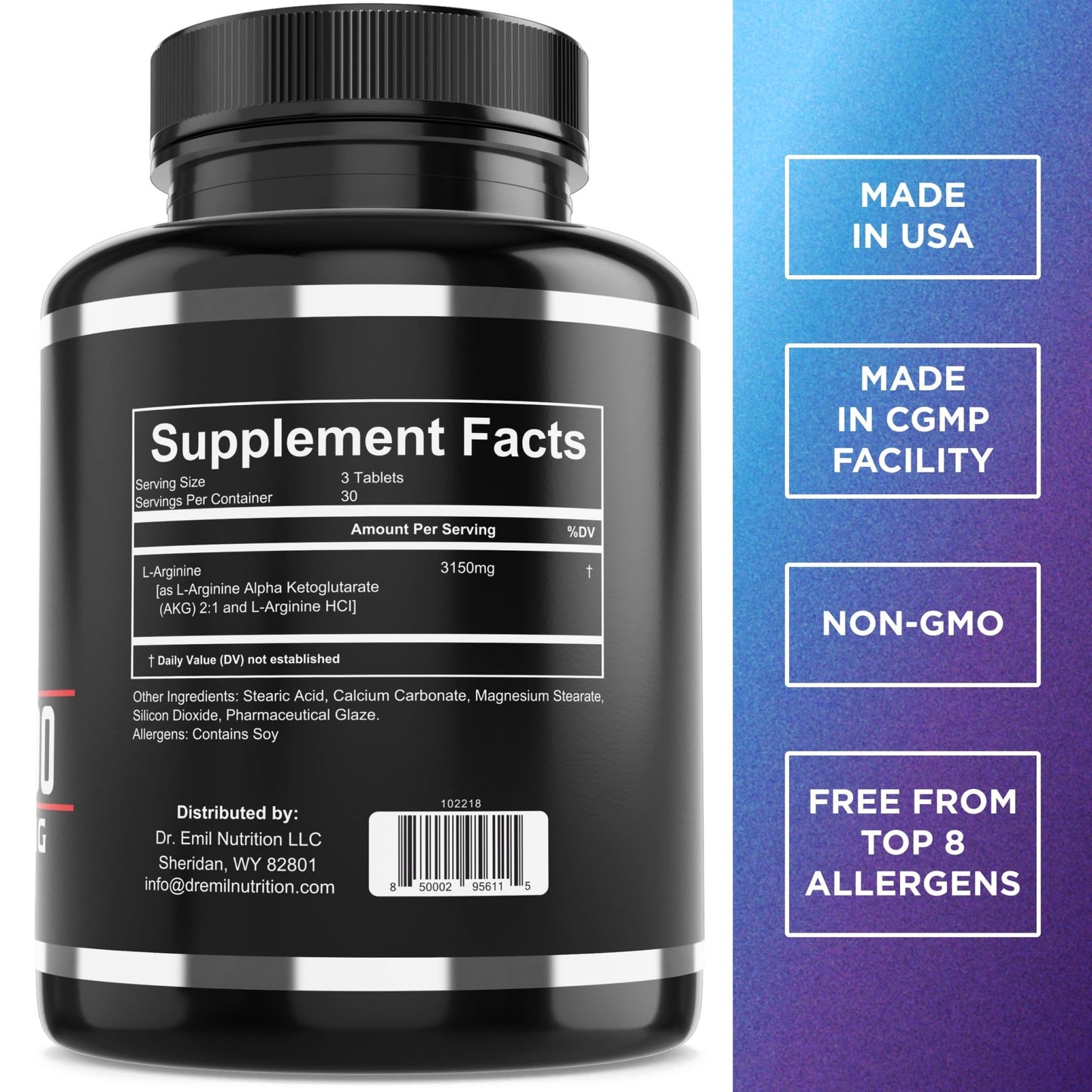 Dr. Emil - L Arginine (3150mg) Highest Capsule Dose - Nitric Oxide Supplement for Vascularity, Endurance and Heart Health - dailyvitalstore
