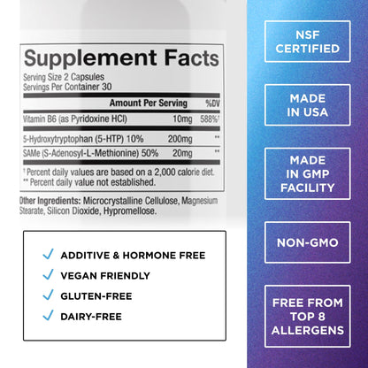 DR. EMIL NUTRITION 200 MG 5-HTP Plus with SAM-e to Maintain Normal Healthy Sleep and Create a Sense of Wellbeing - 5HTP Supplement with Vitamin - dailyvitalstore