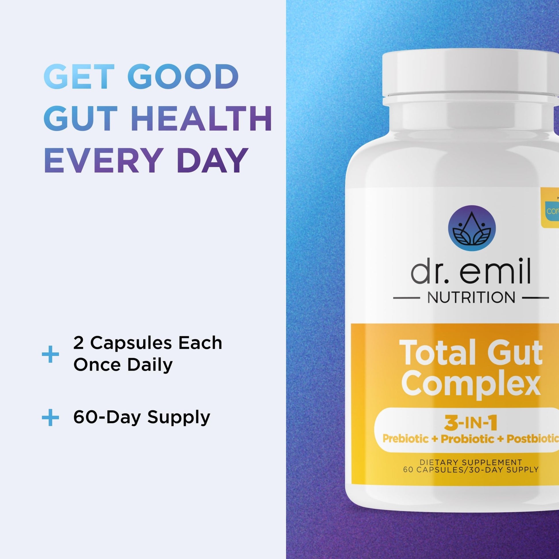 DR. EMIL NUTRITION Women & Men Total Gut Health Complex | Prebiotic + Probiotic + Postbiotic Gut Health Supplements - dailyvitalstore