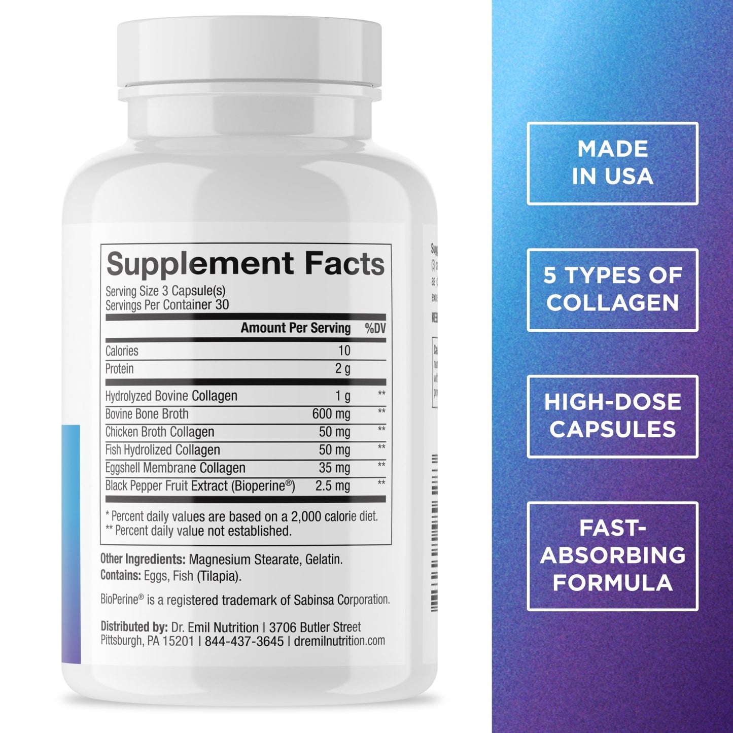 DR. EMIL NUTRITION Women's Multi Collagen Pills | Collagen Supplements | Support Hair, Skin, Nails & Joints | Hydrolyzed Collagen Supplements - dailyvitalstore