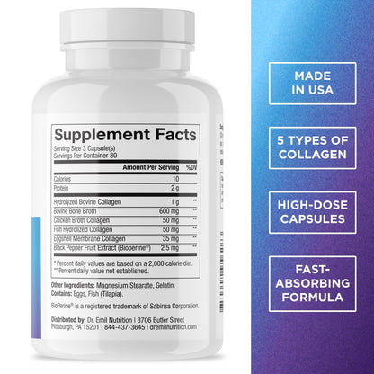 DR. EMIL NUTRITION Women's Multi Collagen Pills | Collagen Supplements | Support Hair, Skin, Nails & Joints | Hydrolyzed Collagen Supplements - dailyvitalstore