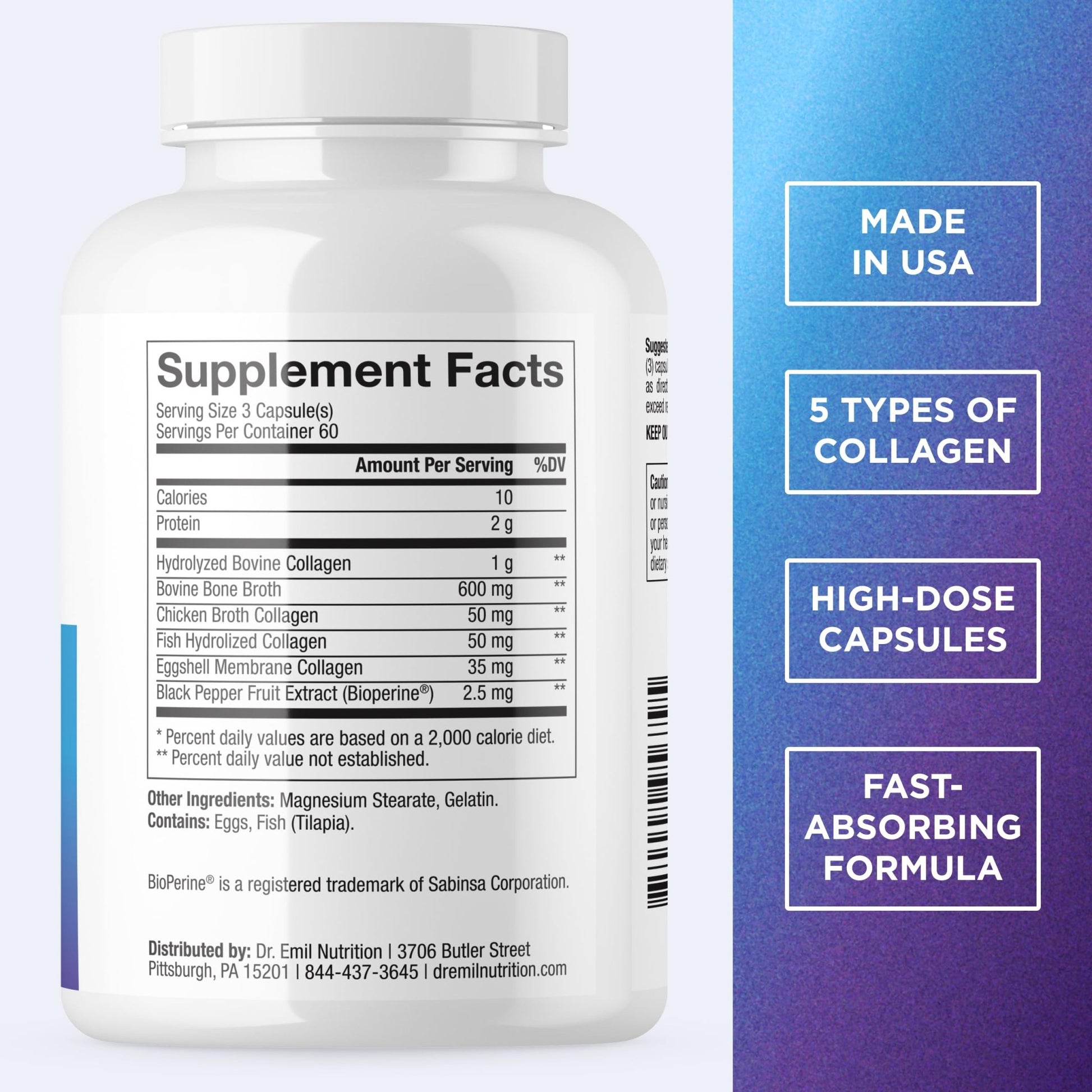 DR. EMIL NUTRITION Women's Multi Collagen Pills | Collagen Supplements to Support Hair, Skin, Nails, & Joints | Hydrolyzed Collagen Supplements Types - dailyvitalstore