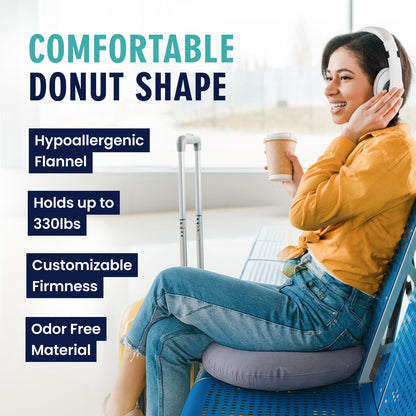 Dr. Frederick’s Original Inflatable Donut Pillow - 18" Seat Cushion for Tailbone Pain, Hemorrhoids & Bed Sores – Doctor-Developed for Postpartum, Prostatitis & Travel - Odor-Free, Durable Vinyl - Gray - dailyvitalstore