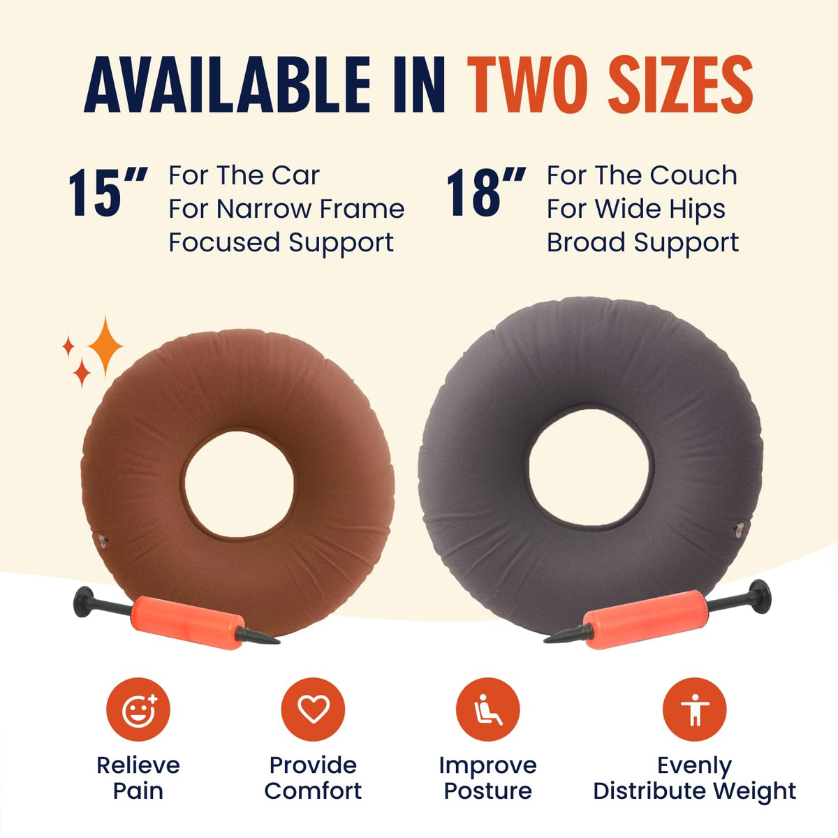 Dr. Frederick’s Original Inflatable Donut Pillow - 18" Seat Cushion for Tailbone Pain, Hemorrhoids & Bed Sores – Doctor-Developed for Postpartum, Prostatitis & Travel - Odor-Free, Durable Vinyl - Gray - dailyvitalstore