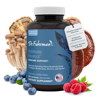 Dr. Fuhrman All Natural Immune Support Supplement | Whole-Food Derived Vitamin for Immunity Defense | Organic Mushrooms, & Berries | Organic Lion’s Mane, Maitake, Reishi, and Elderberry | 120 Caps - dailyvitalstore