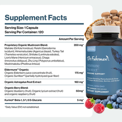 Dr. Fuhrman All Natural Immune Support Supplement | Whole-Food Derived Vitamin for Immunity Defense | Organic Mushrooms, & Berries | Organic Lion’s Mane, Maitake, Reishi, and Elderberry | 120 Caps - dailyvitalstore