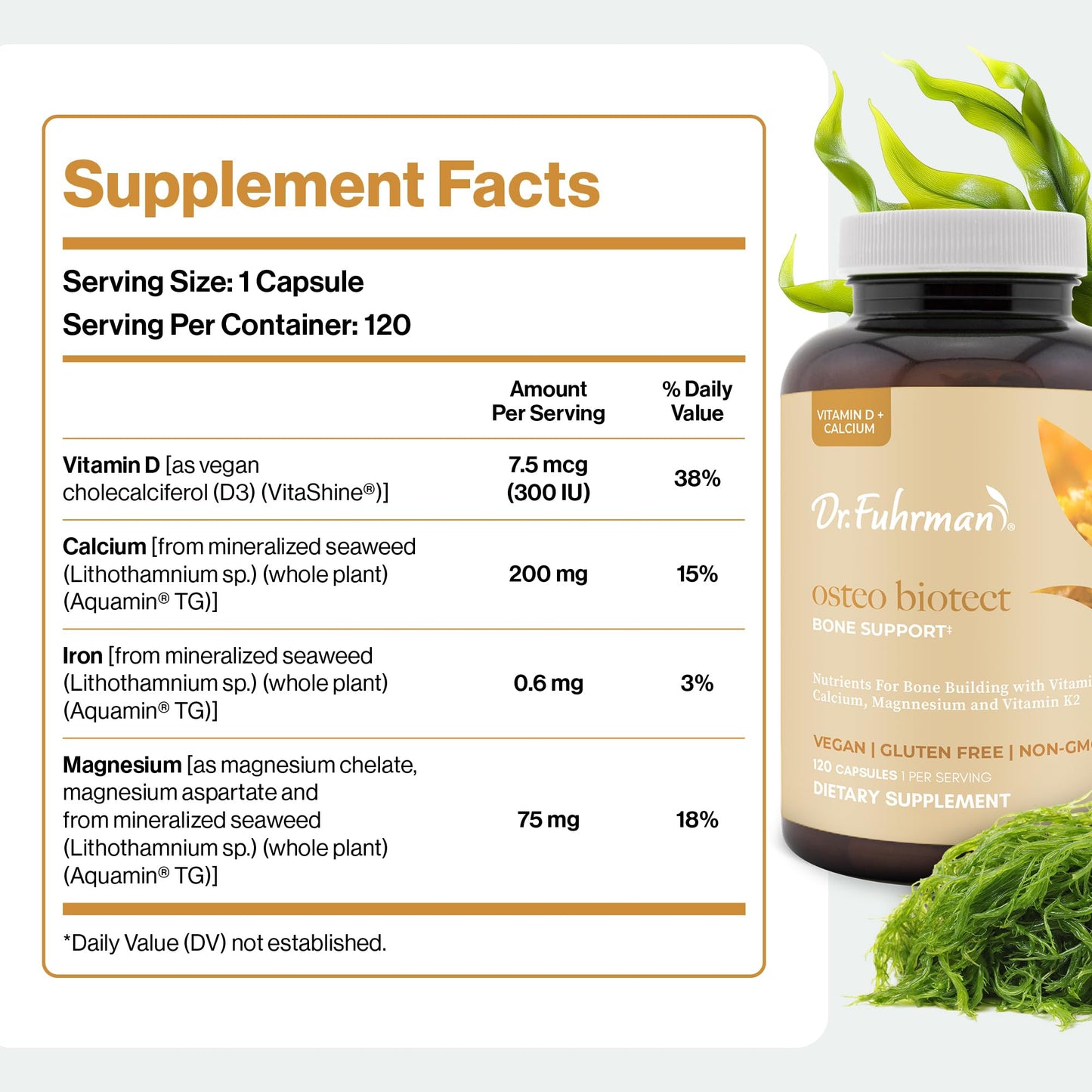 Dr. Fuhrman Osteo Bone Health Supplement | Wholefood Supplement for Women & Men | Vitamin for Bone Density | Organic Vitamin D3, Calcium, Magnesium & K2 | Natural Ingredients | 120 Caps - dailyvitalstore