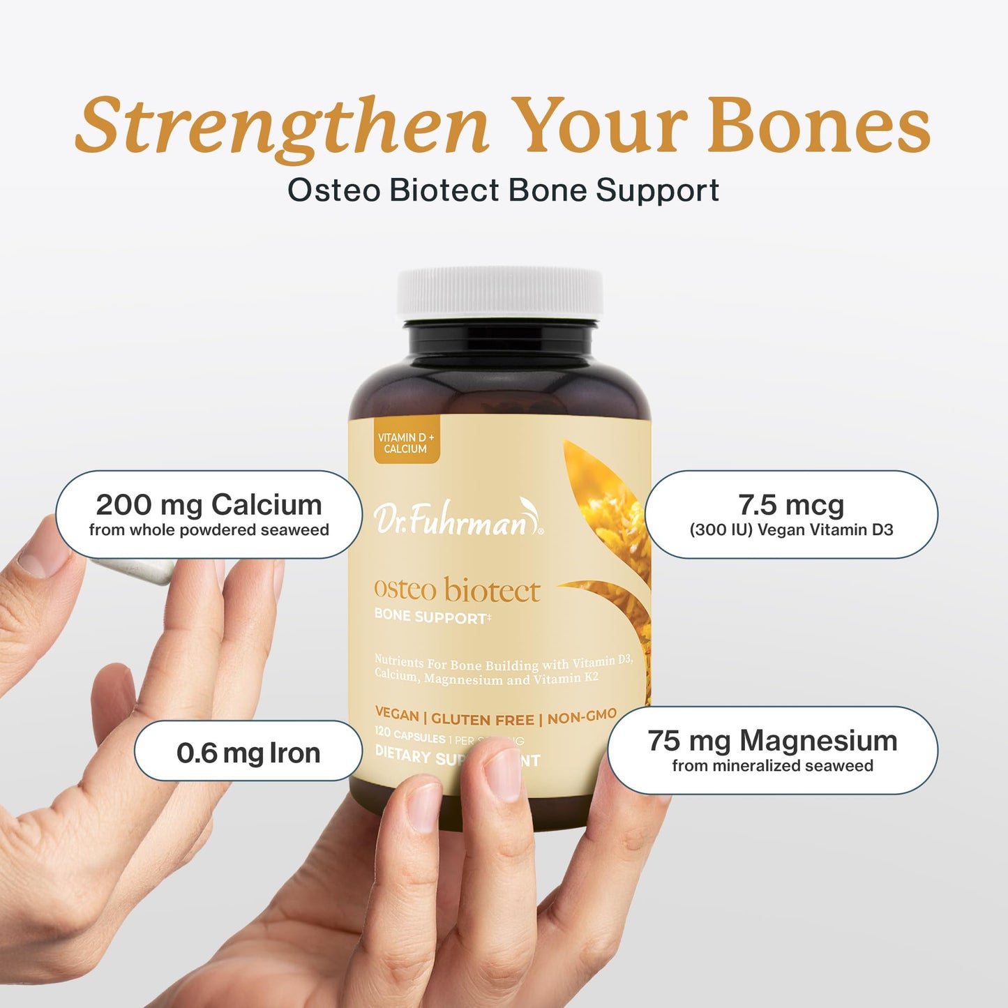 Dr. Fuhrman Osteo Bone Health Supplement | Wholefood Supplement for Women & Men | Vitamin for Bone Density | Organic Vitamin D3, Calcium, Magnesium & K2 | Natural Ingredients | 120 Caps - dailyvitalstore