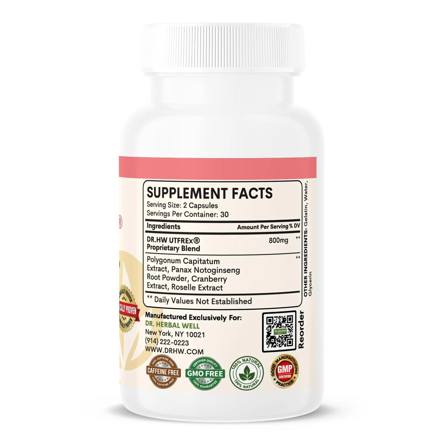 DR. HERBAL WELL UTFREX Clinically Proven Urinary Tract UTI Health Supplement Natural Support Cleanse Flush Protect (No Probiotics & D-Mannose) – 60 Capsules - dailyvitalstore