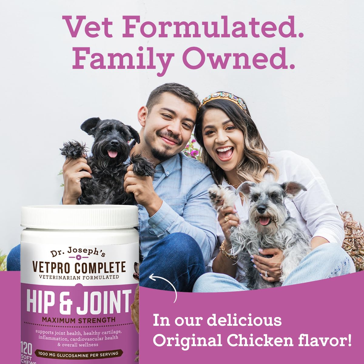Dr. Joseph's VetPro Complete Dog Hip & Joint Supplement for Arthritis Pain Relief – High-Strength Glucosamine & Chondroitin Chews for Senior Dogs – Vet Formulated Daily Treats, Chicken Flavor, 60 Ct - dailyvitalstore