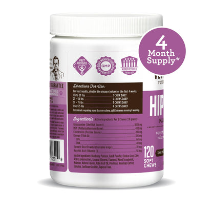 Dr. Joseph's VetPro Complete Dog Hip & Joint Supplement for Arthritis Pain Relief – High-Strength Glucosamine & Chondroitin Chews for Senior Dogs – Vet Formulated Daily Treats, Chicken Flavor, 120 Ct - dailyvitalstore