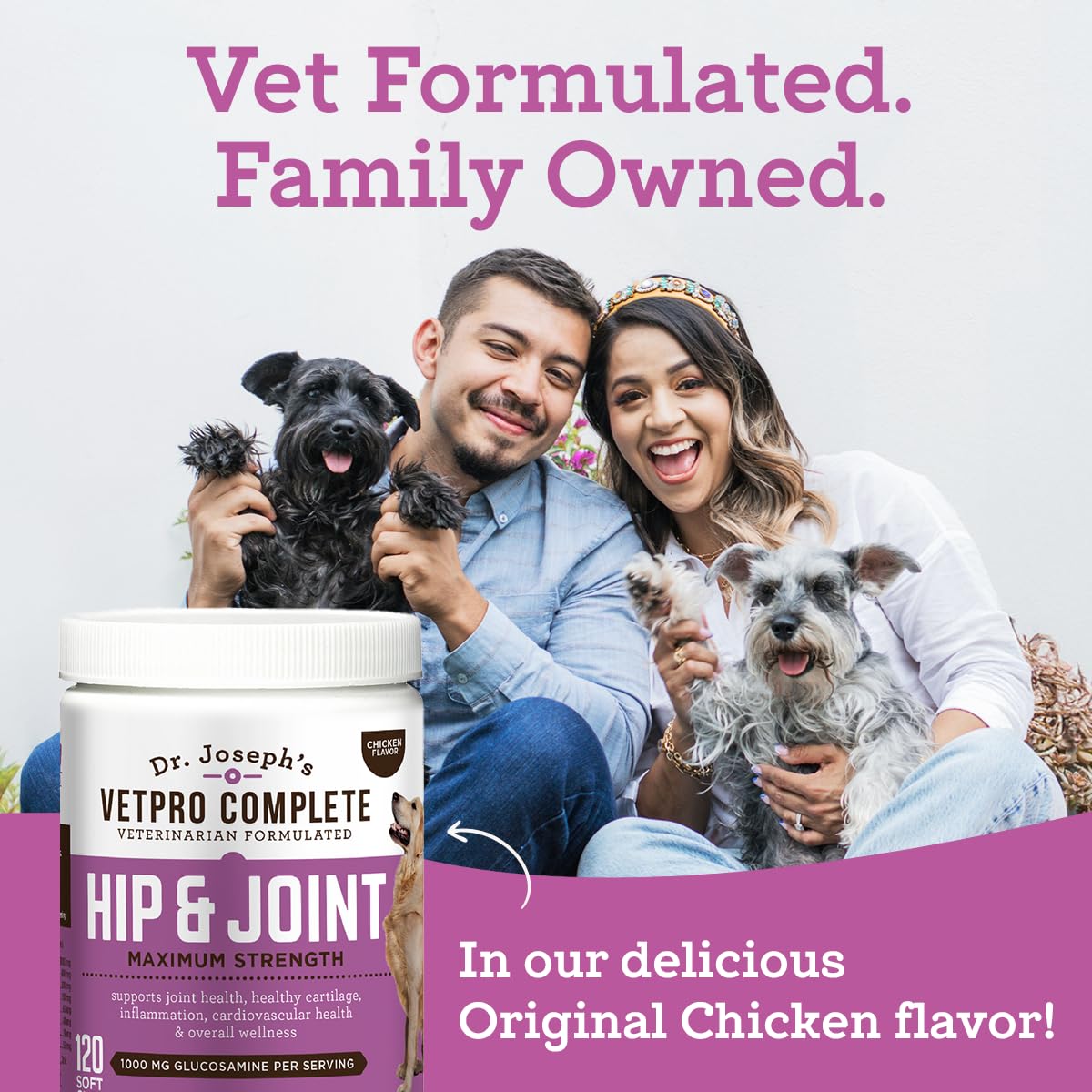 Dr. Joseph's VetPro Complete Dog Hip & Joint Supplement for Arthritis Pain Relief – High-Strength Glucosamine & Chondroitin Chews for Senior Dogs – Vet Formulated Daily Treats, Chicken Flavor, 120 Ct - dailyvitalstore
