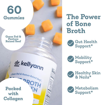 Dr. Kellyann Collagen + Bone Broth Gummies, Lemon | Gut, Skin, Joint & Hair Support | Grass-Fed Beef | Non-GMO, Dairy-Free, Soy-Free | 60 Gummies - dailyvitalstore