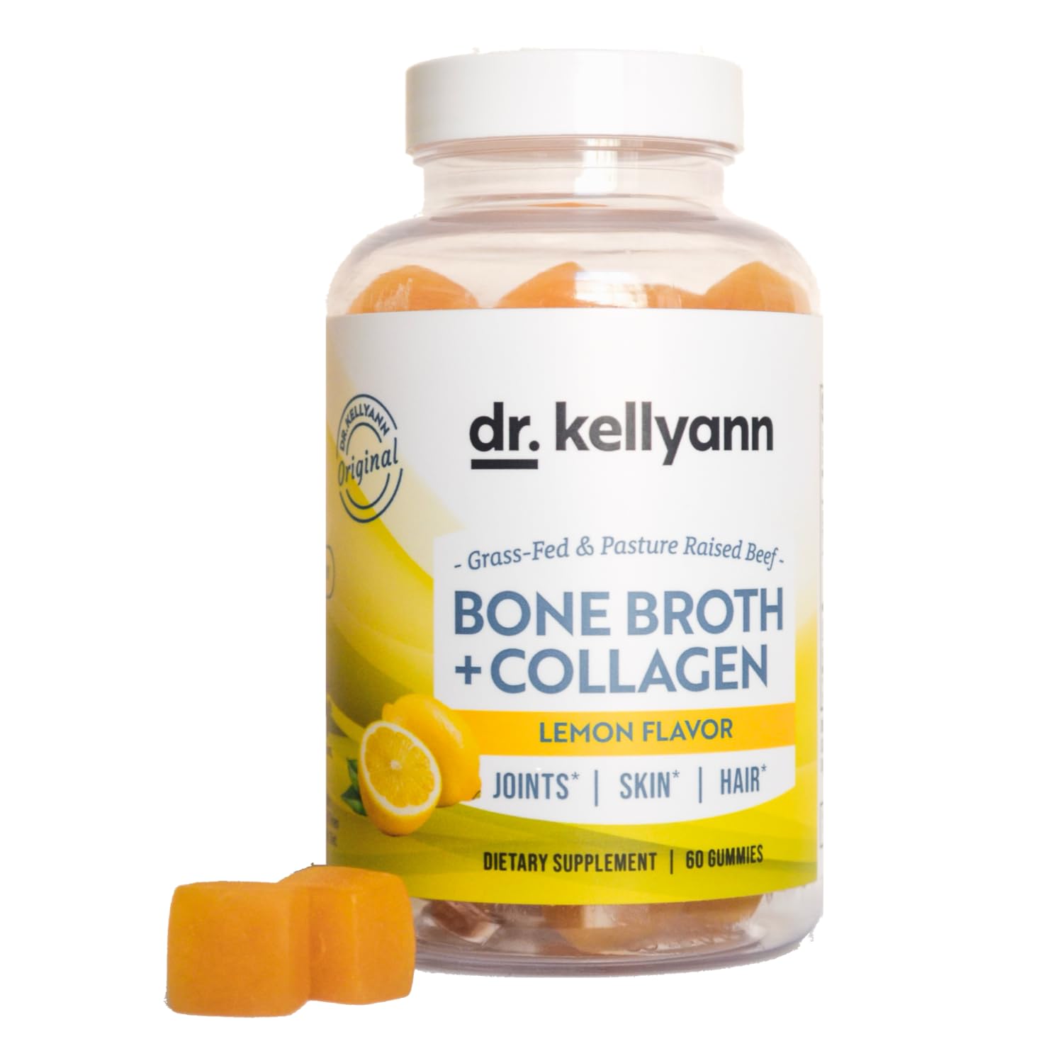 Dr. Kellyann Collagen + Bone Broth Gummies, Lemon | Gut, Skin, Joint & Hair Support | Grass-Fed Beef | Non-GMO, Dairy-Free, Soy-Free | 60 Gummies - dailyvitalstore