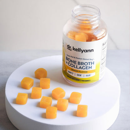 Dr. Kellyann Collagen + Bone Broth Gummies, Lemon | Gut, Skin, Joint & Hair Support | Grass-Fed Beef | Non-GMO, Dairy-Free, Soy-Free | 60 Gummies - dailyvitalstore