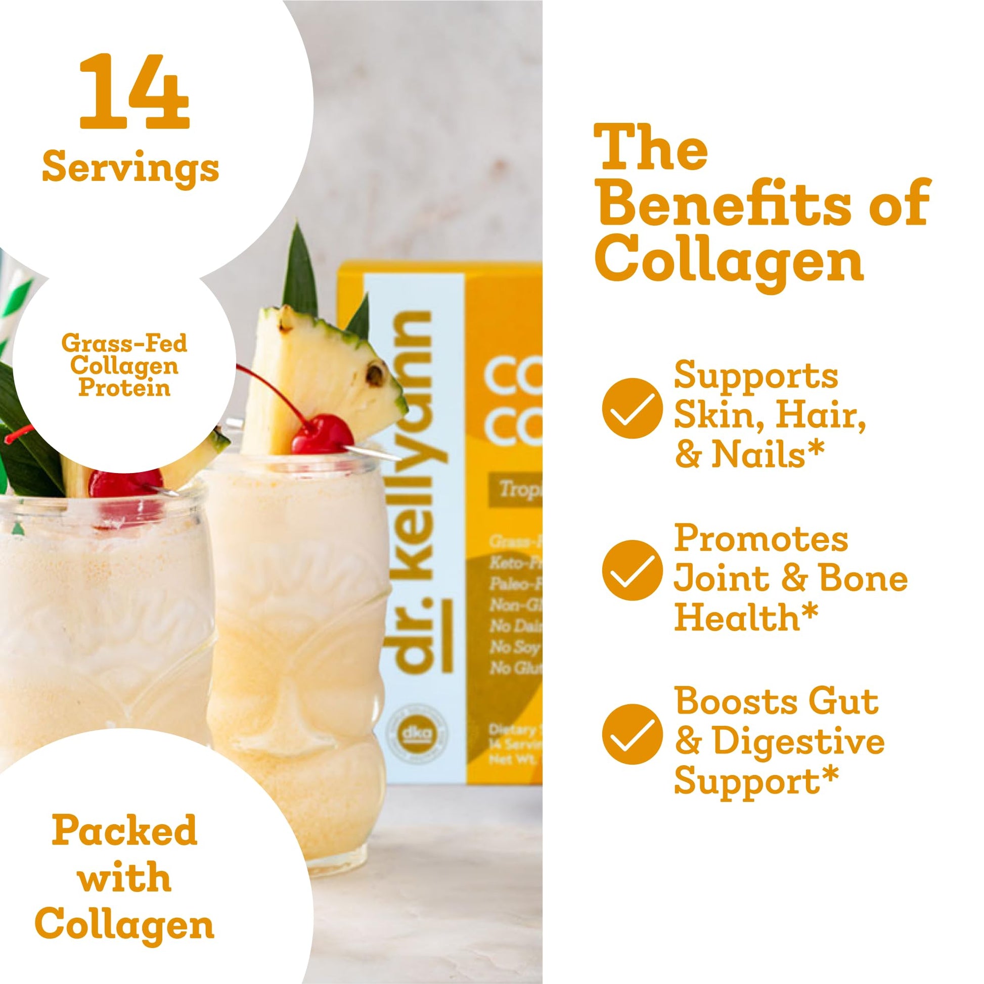 Dr. Kellyann Collagen Cooler – Tropical Pina Colada | 15g Grass-Fed Collagen Protein per Serving | Keto & Paleo Friendly, - dailyvitalstore