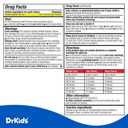 Dr. Kids Children’s Pain and Fever Chewable Gels – Pain Relief and Fever Reducer for Kids Ages 2–11, 80 mg Chewable Acetaminophen for Headache, Sore Throat, Cold & Flu, Pineapple Flavor, 26 Count - dailyvitalstore