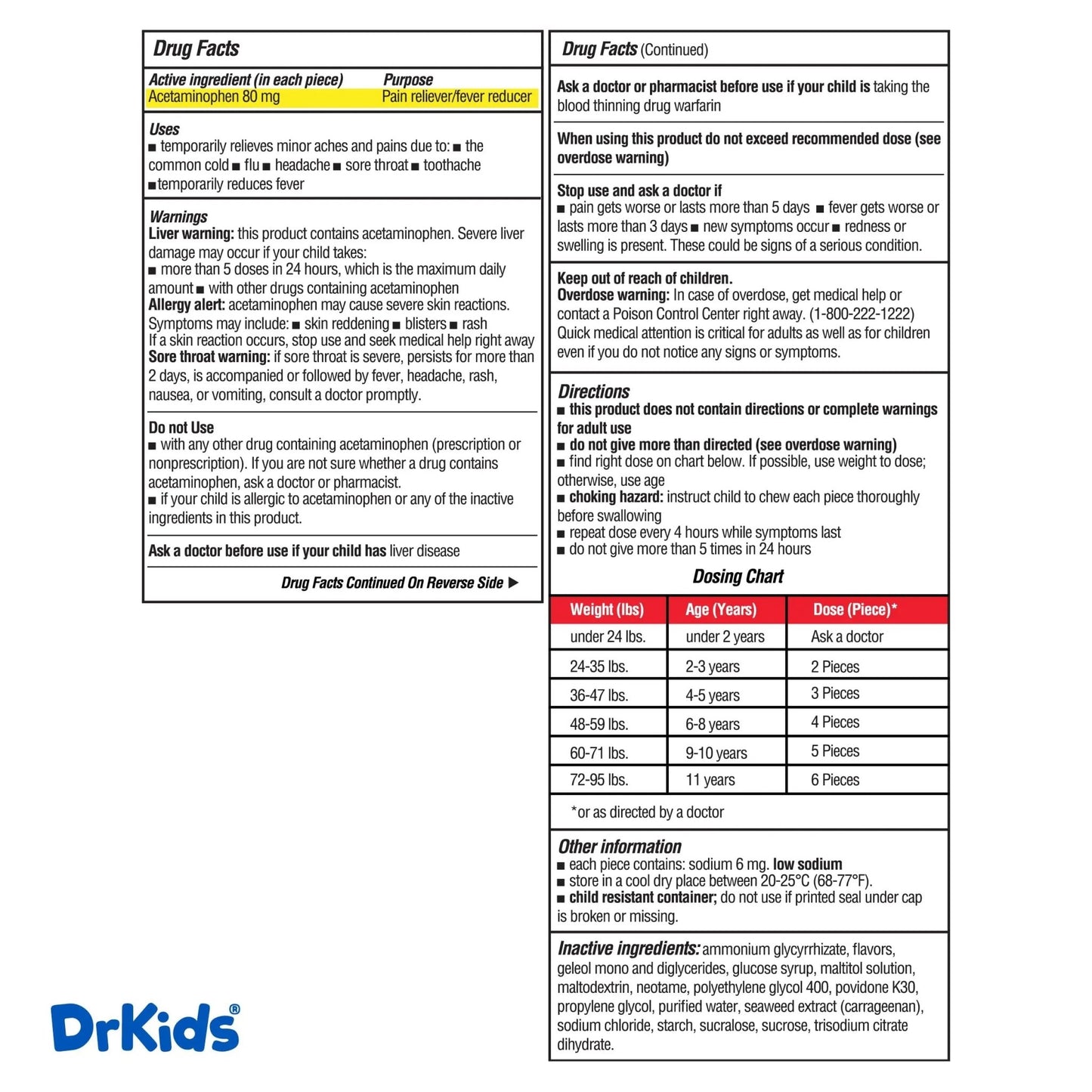 Dr. Kids Children’s Pain and Fever Gummy Bite - Chewable Acetaminophen for Kids Ages 2-11, Pre-Measured Soft Chews for Headache, Sore Throat, Cold and Flu, Orange Vanilla Flavor, 24 Count - dailyvitalstore