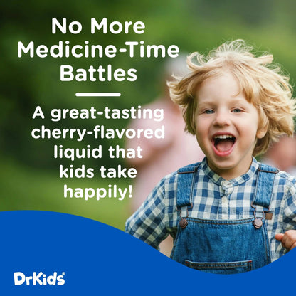 Dr. Kids Children’s Pain and Fever Medicine - Acetaminophen for Kids Ages 2-11, Pre-Measured Single-Use Vials for Headache, Sore Throat, Cold and Flu, Cherry Flavor, 30 Count - dailyvitalstore