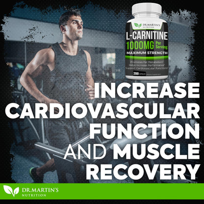 DR. MARTIN'S NUTRITION Extra Strength L-Carnitine - 200 Capsules - 1000mg Per Serving - Boost Your Metabolism and Increase Performance - dailyvitalstore