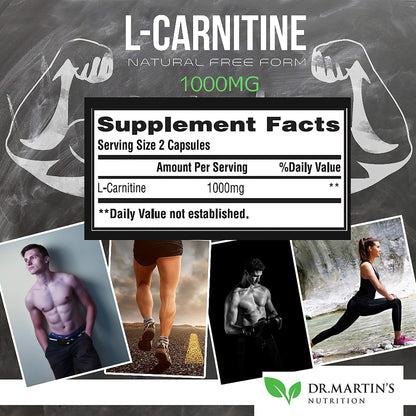 DR. MARTIN'S NUTRITION Extra Strength L-Carnitine - 200 Capsules - 1000mg Per Serving - Boost Your Metabolism and Increase Performance - dailyvitalstore