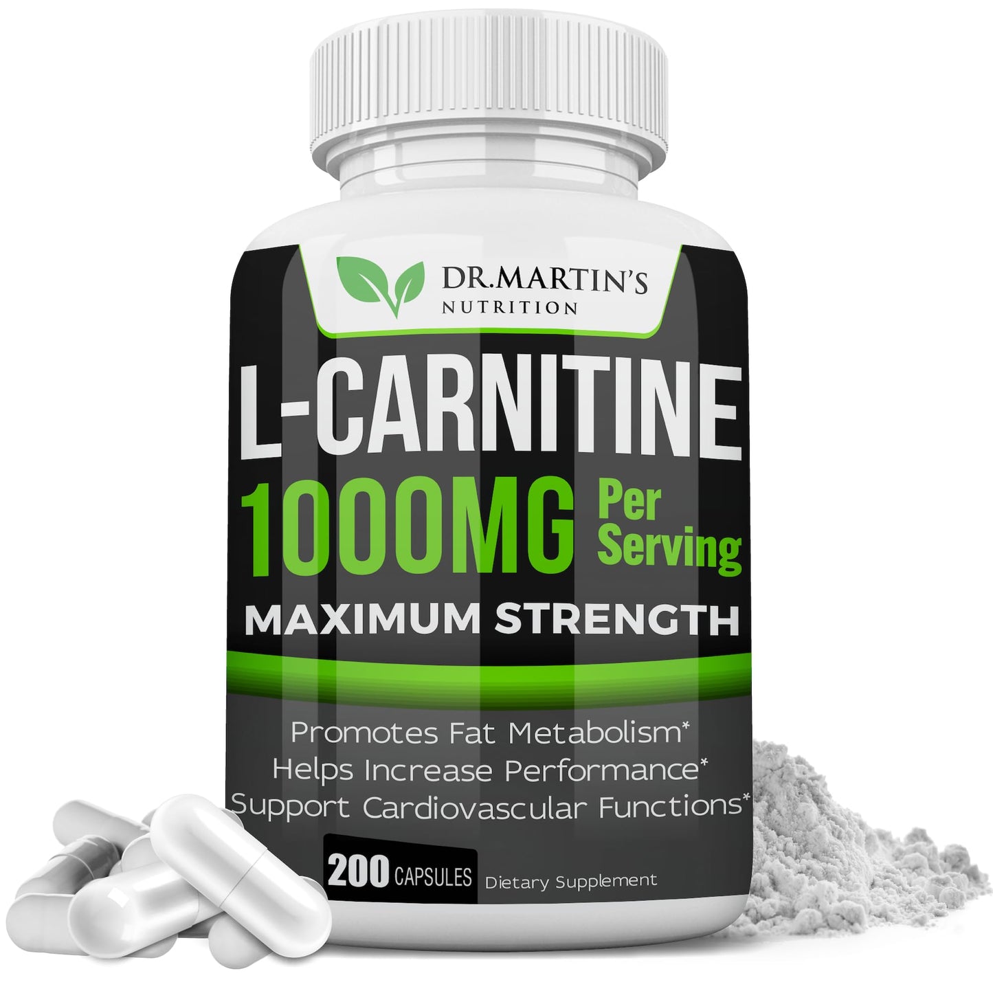 DR. MARTIN'S NUTRITION Extra Strength L-Carnitine - 200 Capsules - 1000mg Per Serving - Boost Your Metabolism and Increase Performance - dailyvitalstore
