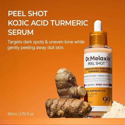 Dr. Melaxin Peel Shot Kojic Acid Turmeric Serum – Exfoliating Dark Spot Corrector with AHA/BHA & Niacinamide, Brightening & Even Tone - dailyvitalstore