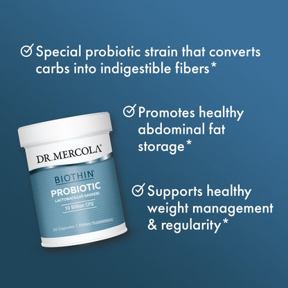 Dr. Mercola Biothin Probiotic - Lactobacillus Gasseri BNR17 - Supports Digestive Health & Metabolism - 30 Delayed-Release Capsules (30 Servings) - dailyvitalstore