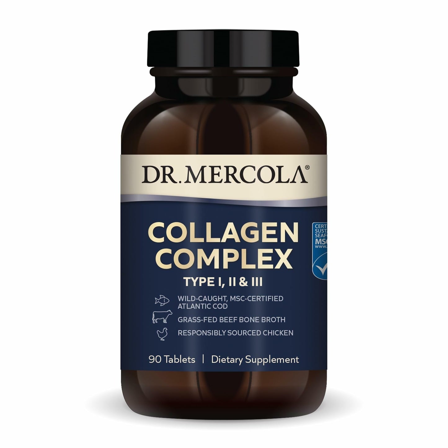 Dr. Mercola Collagen Complex - Supports Skin & Connective Tissue - Types I, II & III Collagen - Non-GMO, Gluten-Free & Soy-Free - 90 Tablets (30 Servings) - dailyvitalstore