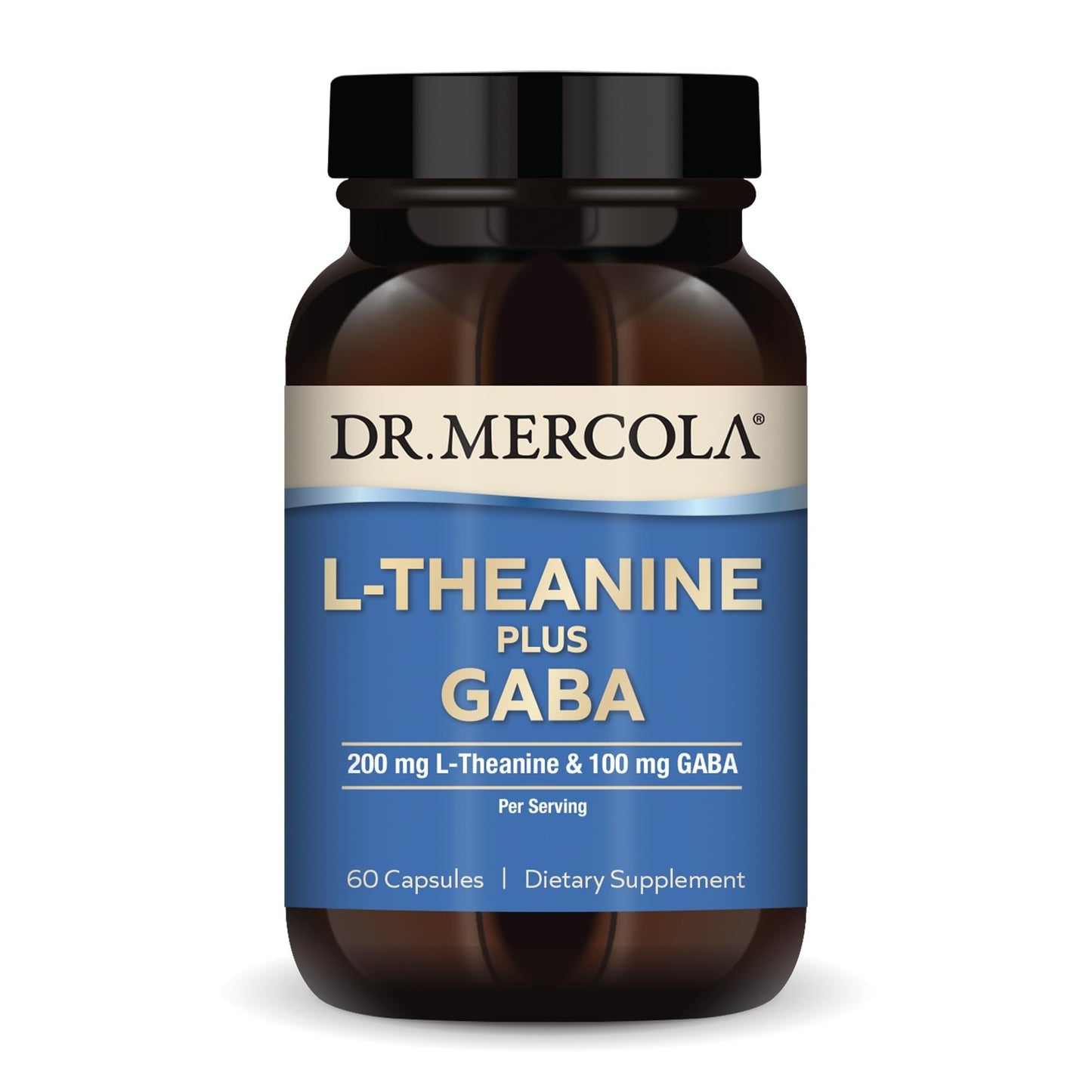 Dr. Mercola L-Theanine Plus GABA - Supports Relaxation - Focus & Cognitive Function - Stress Support Supplement - 200 mg L-Theanine - 100 mg GABA - 60 Capsules - dailyvitalstore