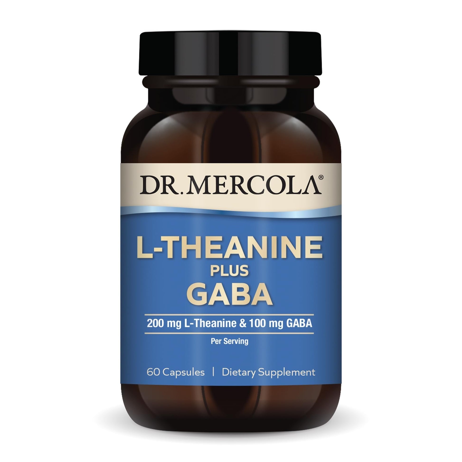 Dr. Mercola L-Theanine Plus GABA - Supports Relaxation - Focus & Cognitive Function - Stress Support Supplement - 200 mg L-Theanine - 100 mg GABA - 60 Capsules - dailyvitalstore