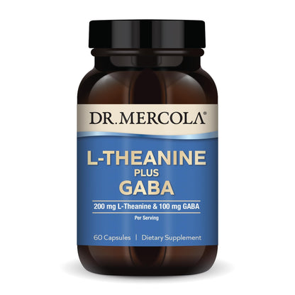 Dr. Mercola L-Theanine Plus GABA - Supports Relaxation - Focus & Cognitive Function - Stress Support Supplement - 200 mg L-Theanine - 100 mg GABA - 60 Capsules - dailyvitalstore