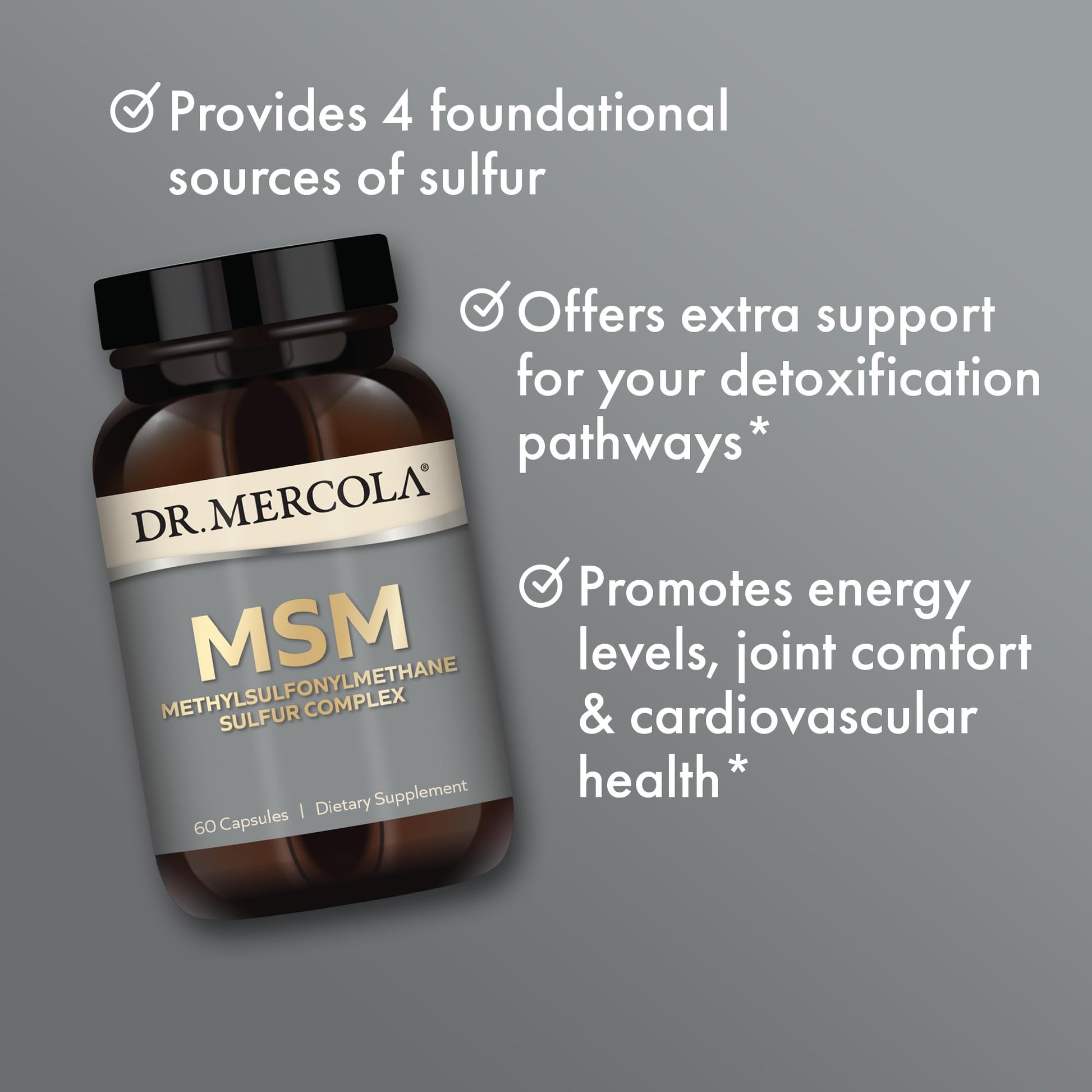 Dr. Mercola MSM Sulfur Complex - Joint Support & Cellular Health - OptiMSM - R-Alpha Lipoic Acid - TMG - Organic Sulfur Blend - 60 Capsules (30 Servings) - dailyvitalstore