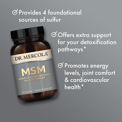 Dr. Mercola MSM Sulfur Complex - Joint Support & Cellular Health - OptiMSM - R-Alpha Lipoic Acid - TMG - Organic Sulfur Blend - 60 Capsules (30 Servings) - dailyvitalstore
