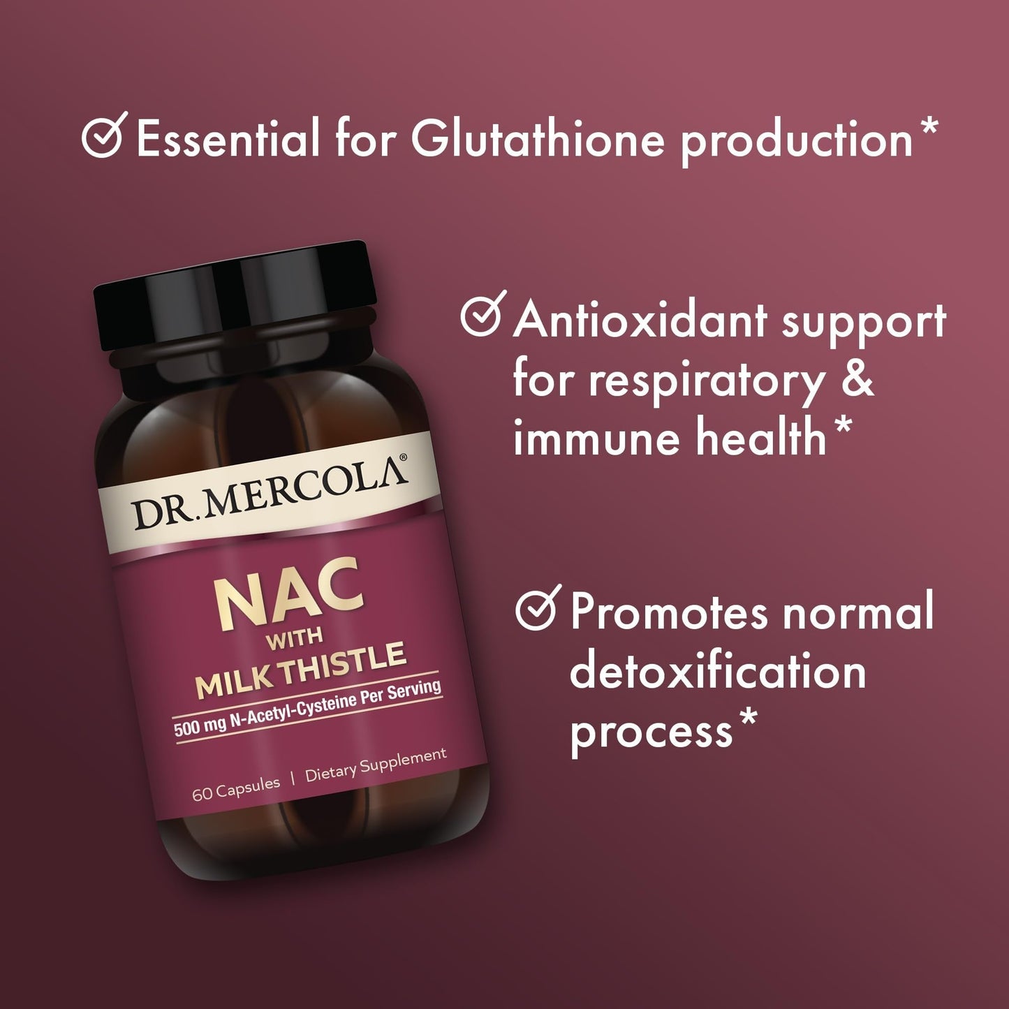 Dr. Mercola NAC with Milk Thistle - with Antioxidants - Supports Normal Detoxification Processes - 500 mg N-Acetyl-Cysteine per Serving - Non-GMO - dailyvitalstore