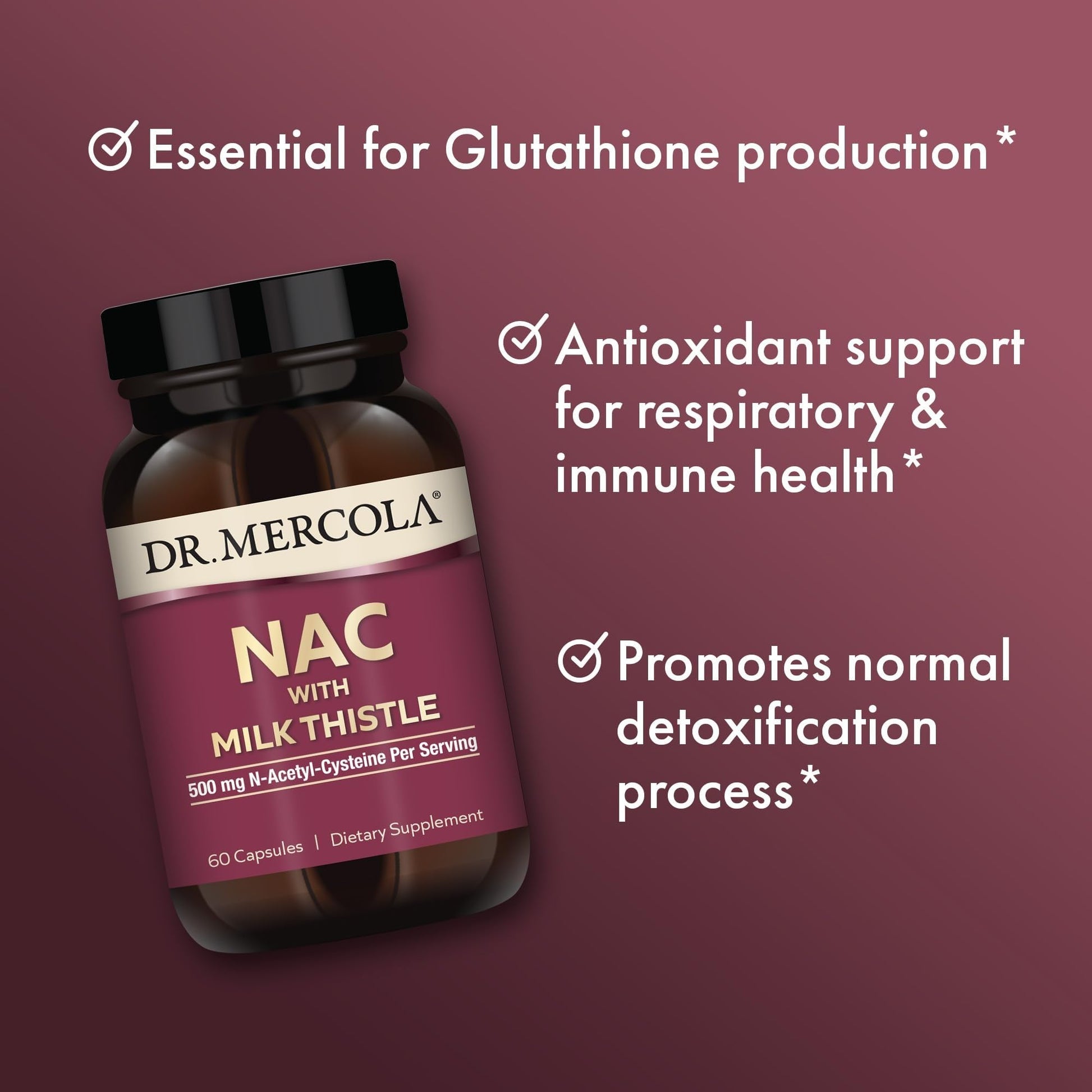Dr. Mercola NAC with Milk Thistle - with Antioxidants - Supports Normal Detoxification Processes - 500 mg N-Acetyl-Cysteine per Serving - Non-GMO - dailyvitalstore