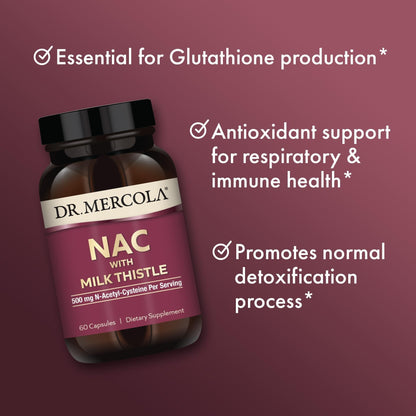 Dr. Mercola NAC with Milk Thistle - with Antioxidants - Supports Normal Detoxification Processes - 500 mg N-Acetyl-Cysteine per Serving - Non-GMO - dailyvitalstore