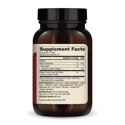 Dr. Mercola Organic Chewable Tart Cherry - Antioxidant Support - Made from Whole-Fruit Montmorency Cherries - USDA Organic - Stevia Sweetened - 30 Tablets - dailyvitalstore