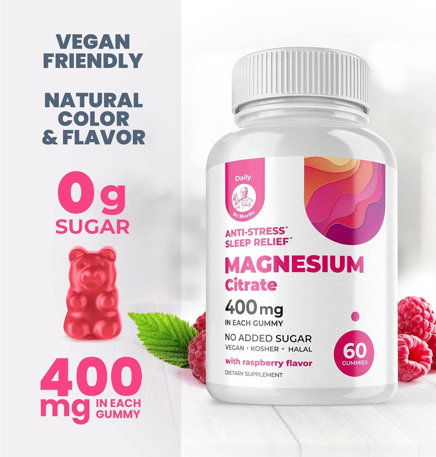 DR. MORITZ Magnesium Citrate Gummies Sugar-Free - Calm Magnesium Gummies Supplement for Children, Sugar -Supports Cardiovascular Health - dailyvitalstore