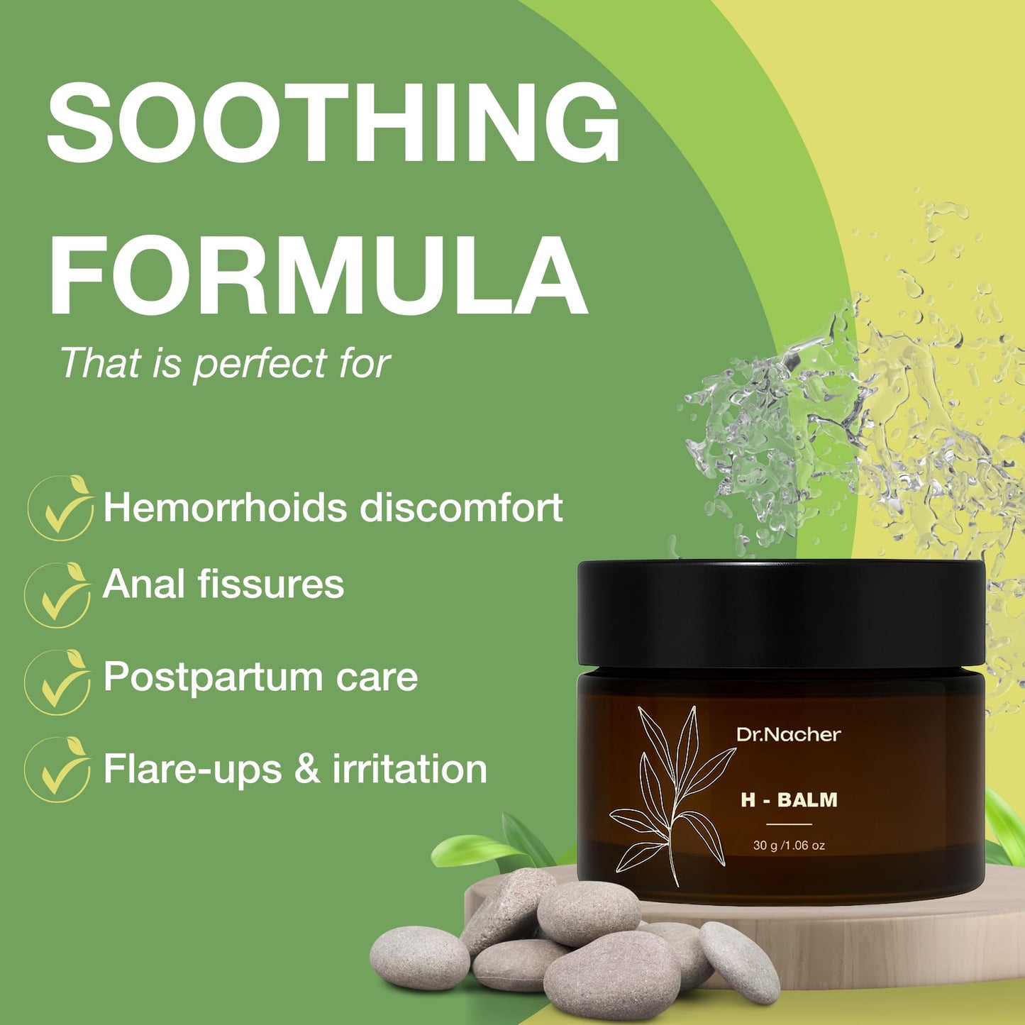 Dr. Nacher H-Balm. Rectal Natural Balm for Fissure, Hem Related discomfort. with Sophora & 12 Herbal Extracts. Soothes Irritation. Fast-Acting. Safe for Sensitive Areas and Postnatal. for Men & Women - dailyvitalstore