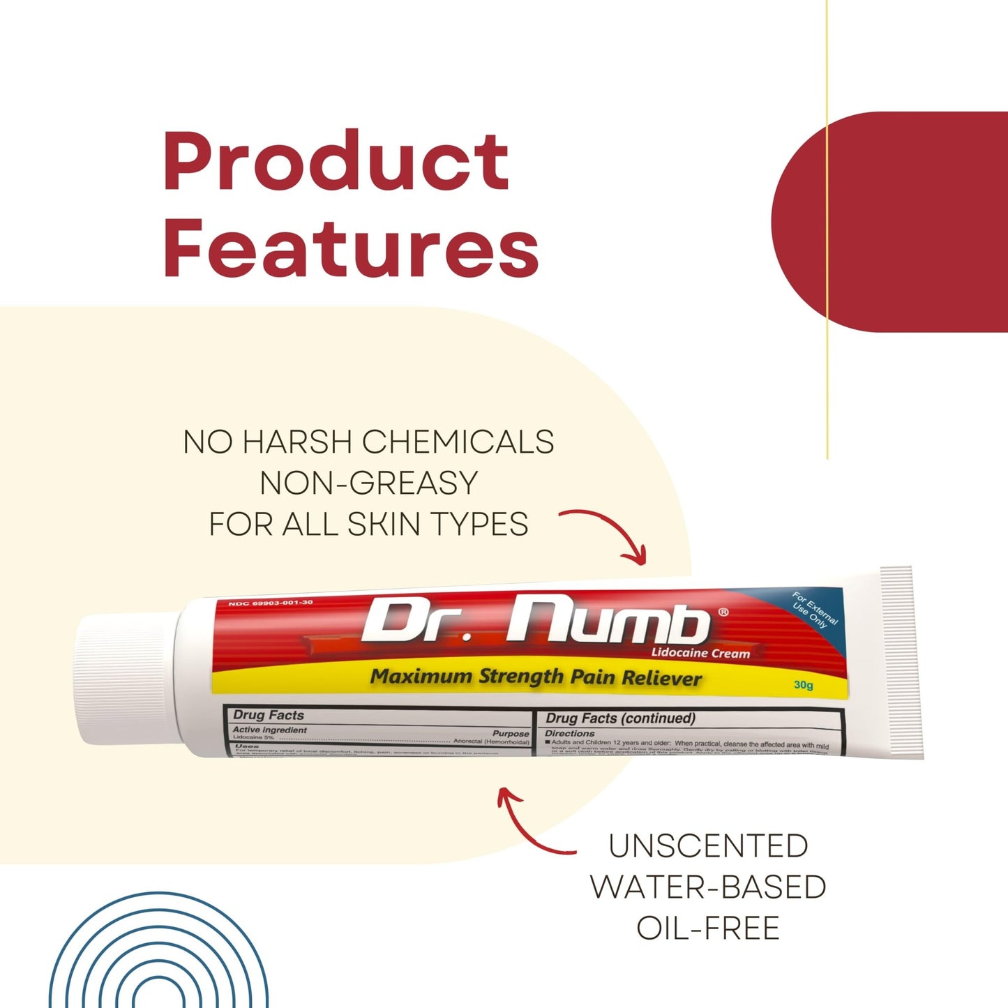 Dr. Numb 5% Lidocaine Numbing Cream, Fast-Acting Maximum Strength Topical Anesthetic Pain Relief Burn Itch Numb Cream with Vitamin E for Hemorrhoid Treatment, Local and Anorectal Uses - 30g 4 Pack - dailyvitalstore