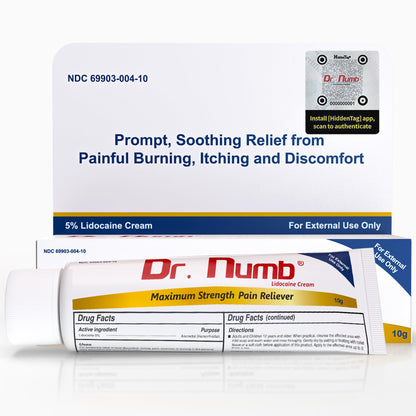 Dr. Numb 5% Lidocaine Numbing Cream, Nonprescription Maximum Strength Topical Anesthetic Cream - Temporary Relief of Pain, Itch, Discomfort for Hemorrhoid and Anorectal Uses - 10g Pack of 1 - dailyvitalstore