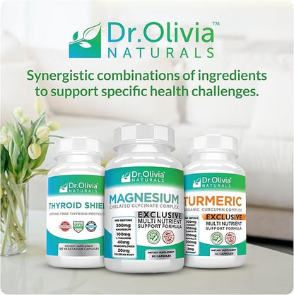 Dr. Olivia Naturals Magnesium Glycinate Complex - L-Theanine, Passionflower & Valerian Root for Sleep Support Supplement, Nerve & Muscle Health, High Absorption - 90 Vegetarian Capsules - dailyvitalstore
