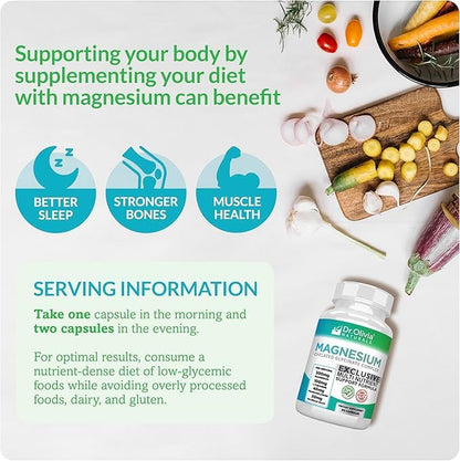 Dr. Olivia Naturals Magnesium Glycinate Complex - L-Theanine, Passionflower & Valerian Root for Sleep Support Supplement, Nerve & Muscle Health, High Absorption - 90 Vegetarian Capsules - dailyvitalstore